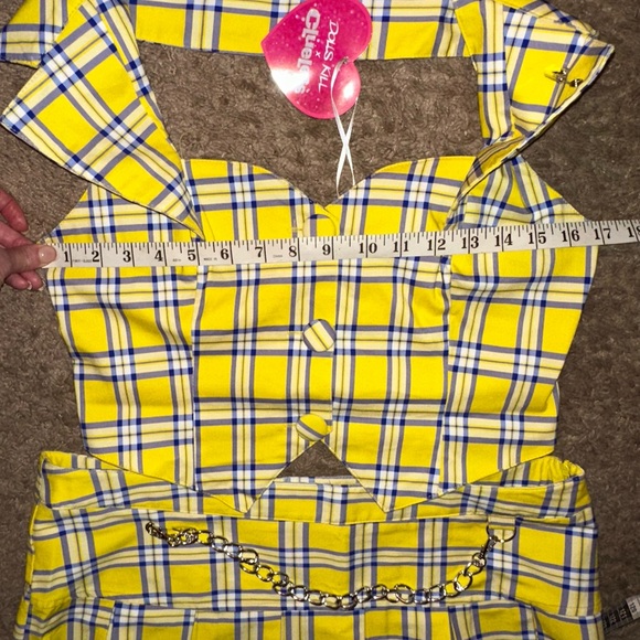 Clueless X Dolls Kill Yellow Plaid ‘AS IF’ Top Skirt Fur Backpack 3pc SET NWT XL - Picture 8 of 10